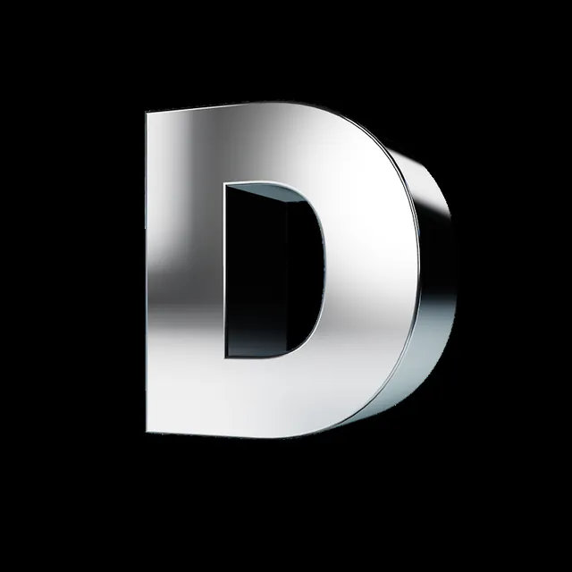 Dropmagic logo, a silver 3D letter D on a black background.