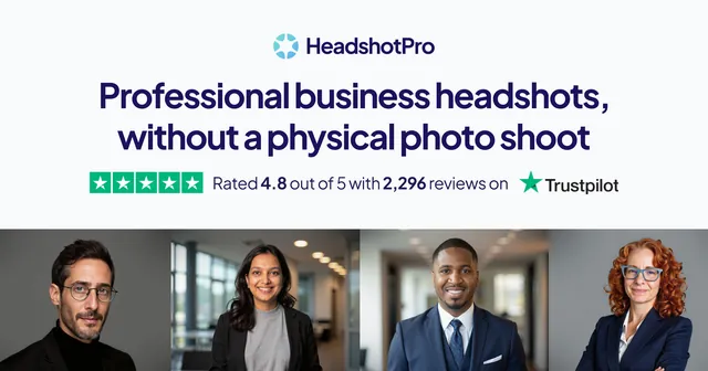 HeadshotPro social preview: "Professional business headshots, without a physical photo shoot", with sample AI headshots.