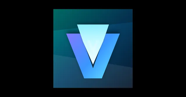 Vaultaire app icon, a blue V on a dark background.
