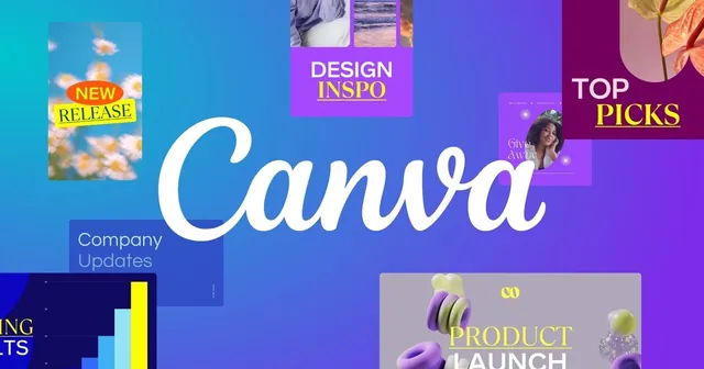 Canva wordmark surrounded by sample design templates.