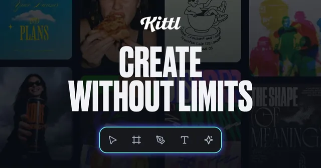 Kittl social preview: "Create without limits", over sample designs.