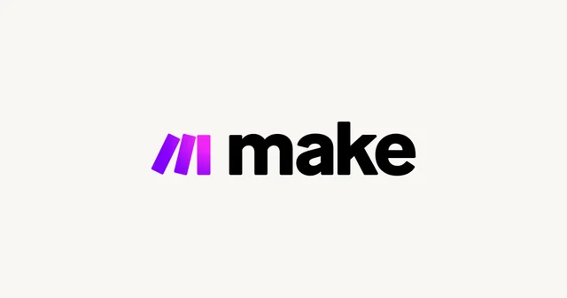 Make logo: purple stripes and the word make, on a plain light background.