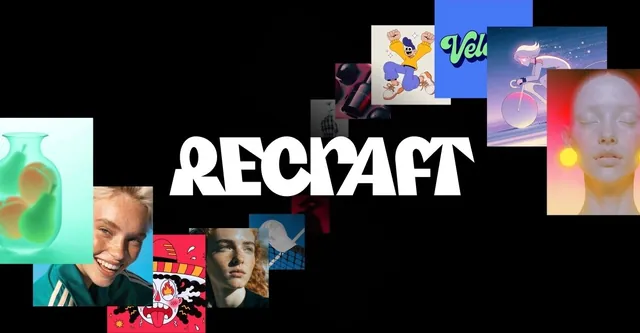 Recraft wordmark surrounded by sample images made with the tool.